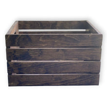  Wooden crate with a dark brown finish on a white background