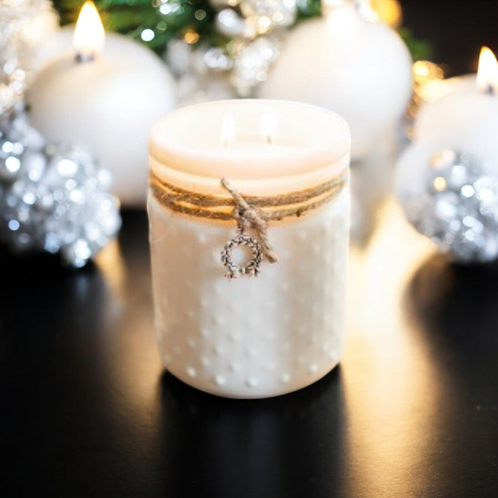 22oz White Hobnail Candle - Spiced Cranberry - The Red Door Engraving Company Inc.