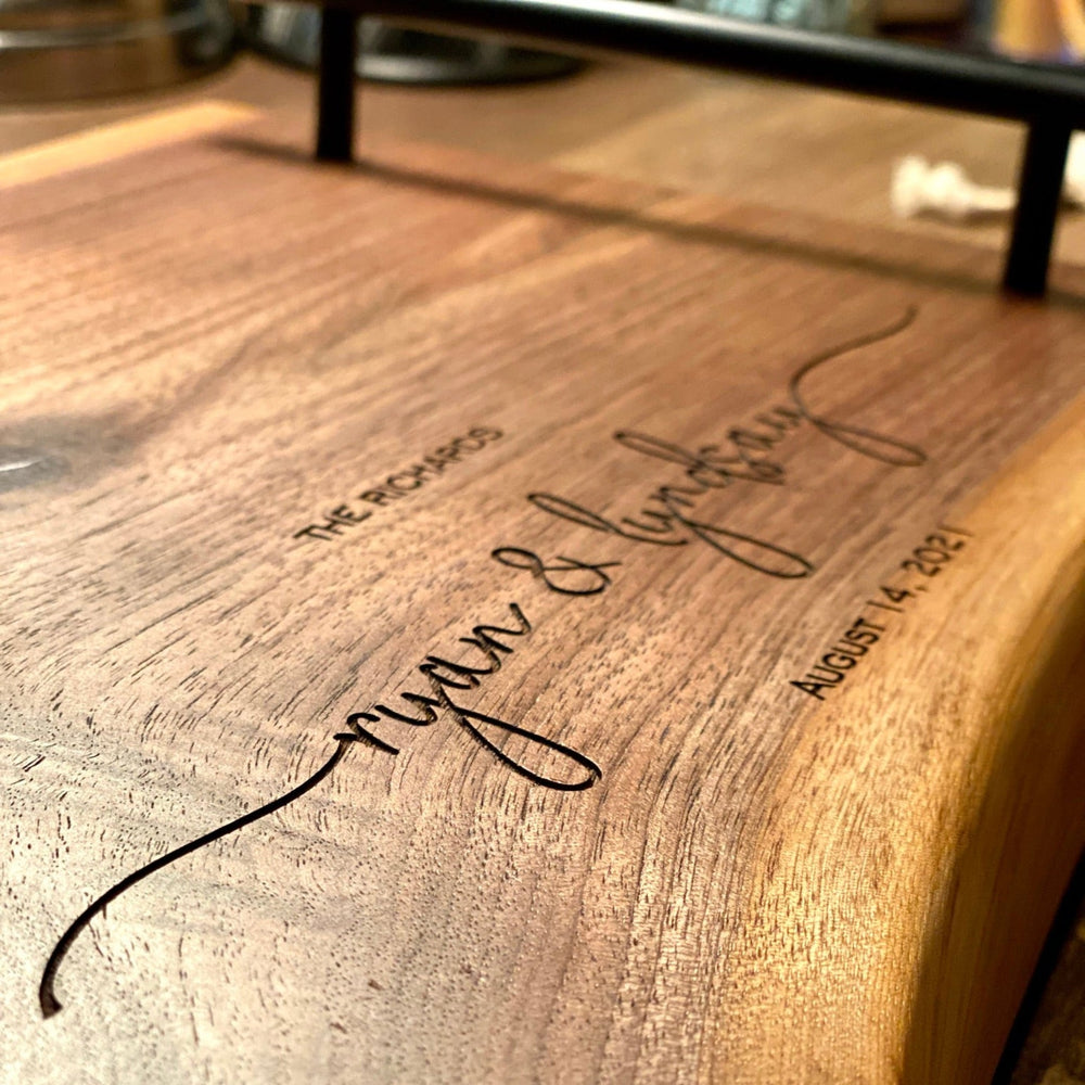Wooden surface with engraved names and date
