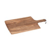 Acacia Farmhouse board with handle and leather string  through hole in the handle on  white background