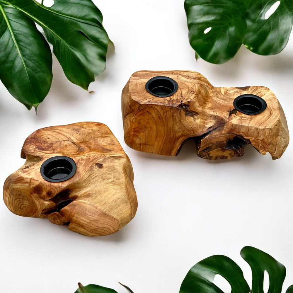 
                  
                    Double Live Edge Root Wood Candle Holder - The Red Door Engraving Company Inc.
                  
                