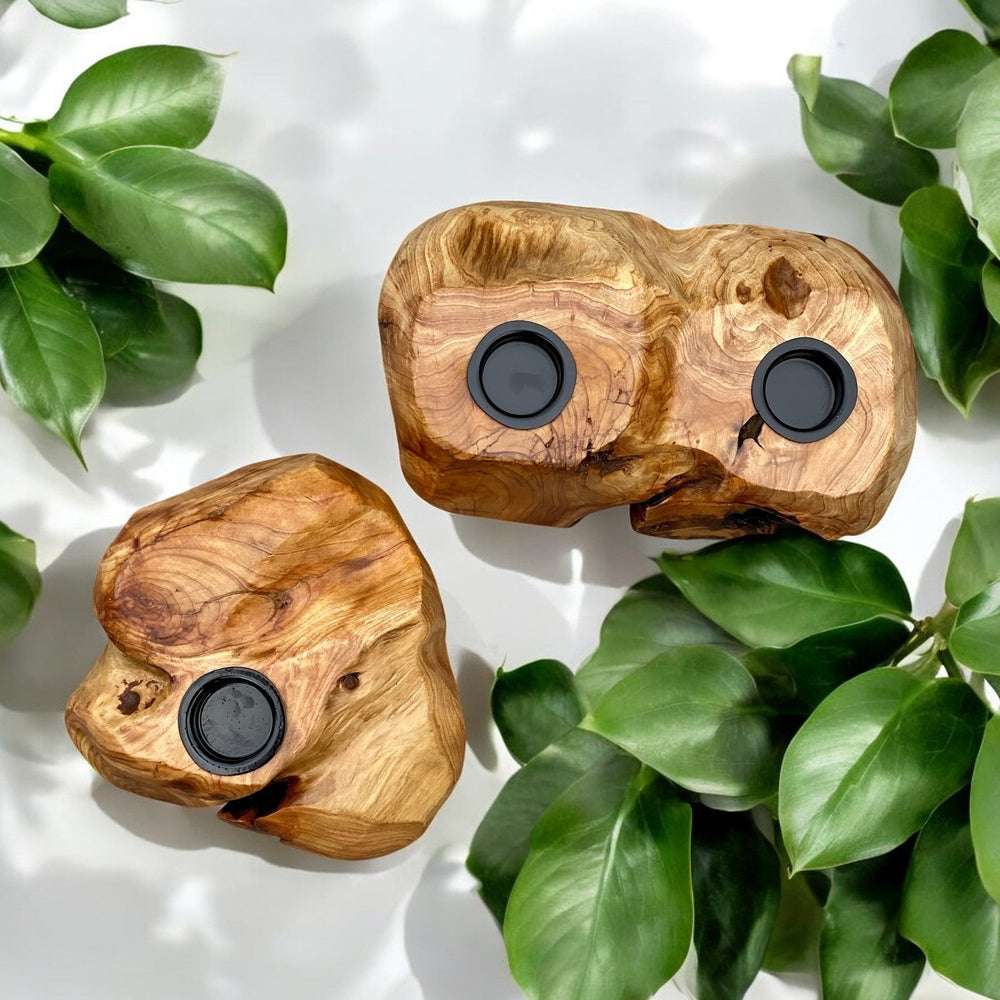 
                  
                    Double Live Edge Root Wood Candle Holder - The Red Door Engraving Company Inc.
                  
                