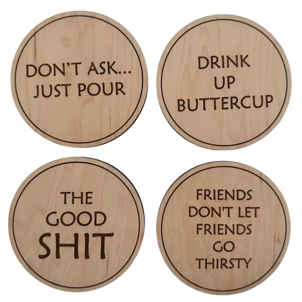 Drunk Expressions #2 | Set of 4 Coasters | Maple - The Red Door Engraving Company Inc.