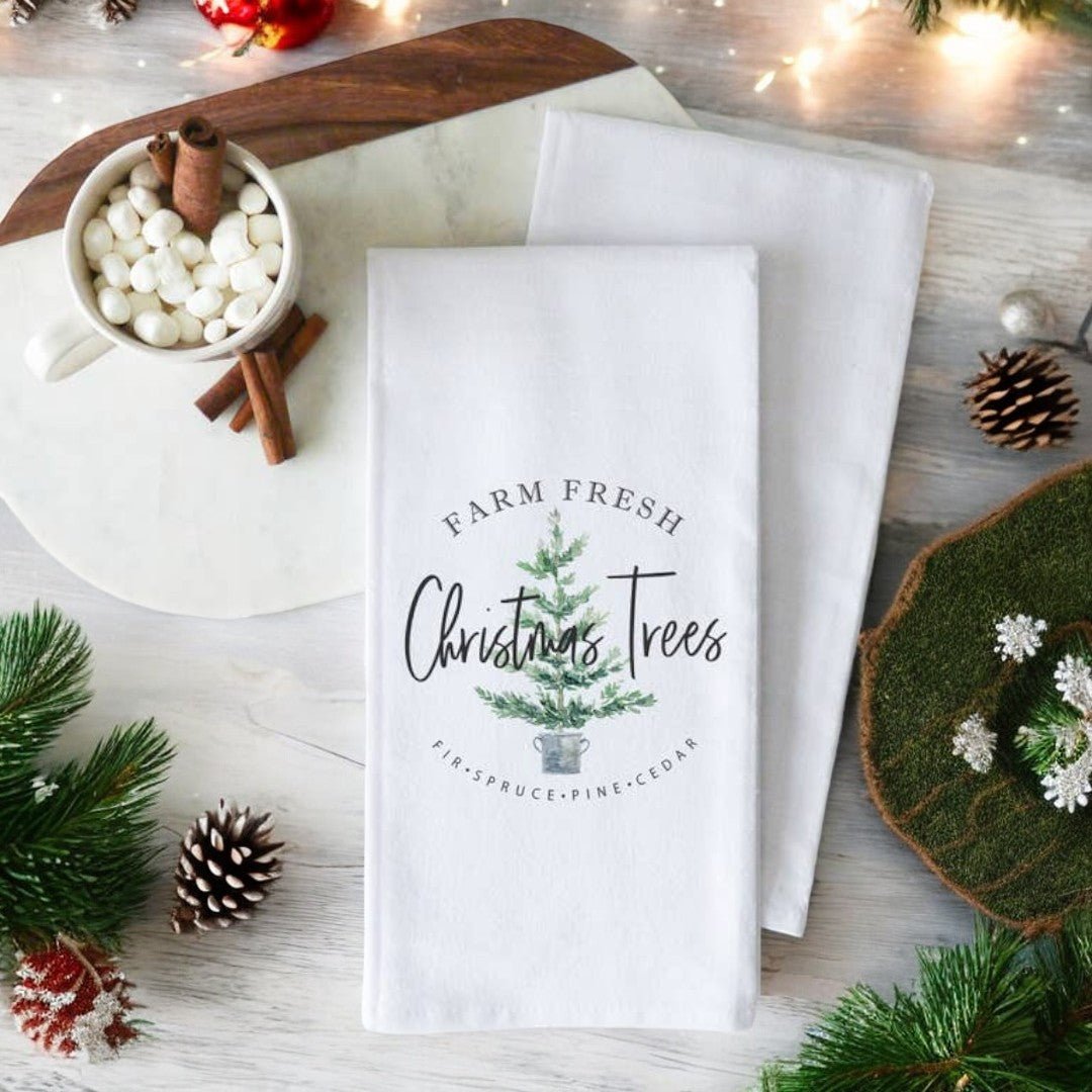 Farm Fresh Tea Towel - White Cotton - The Red Door Engraving Company Inc.