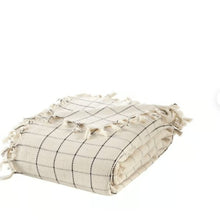  Turkish Throw Blanket  Ivory & Ebony Plaid  with tassels  folded neatly