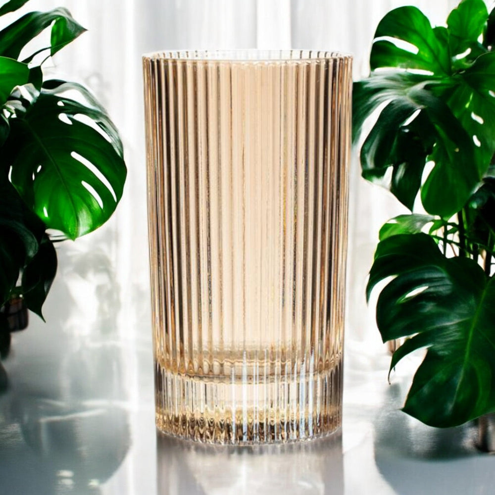 
                  
                    Highball Glass | Amber | Ribbed Design - The Red Door Engraving Company Inc.
                  
                