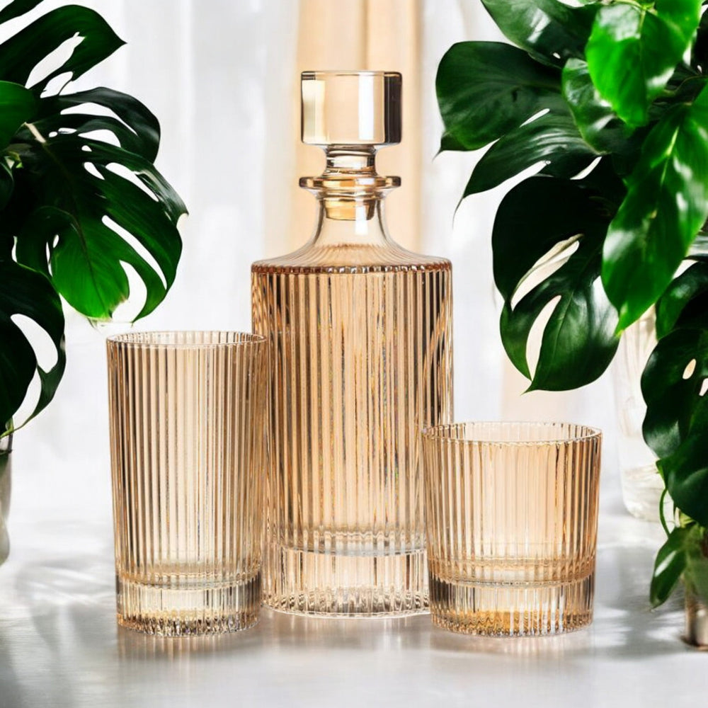 
                  
                    Highball Glass | Amber | Ribbed Design - The Red Door Engraving Company Inc.
                  
                