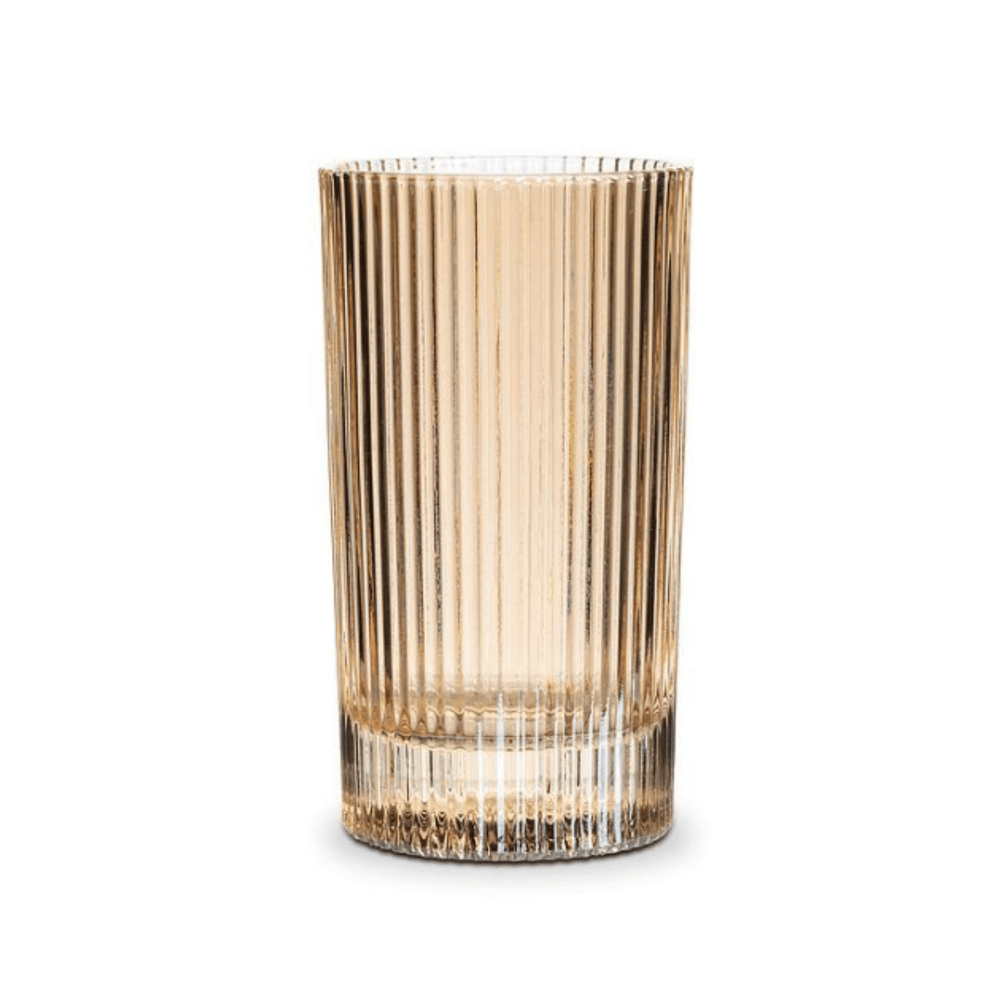 Amber highball glass with ribbed design