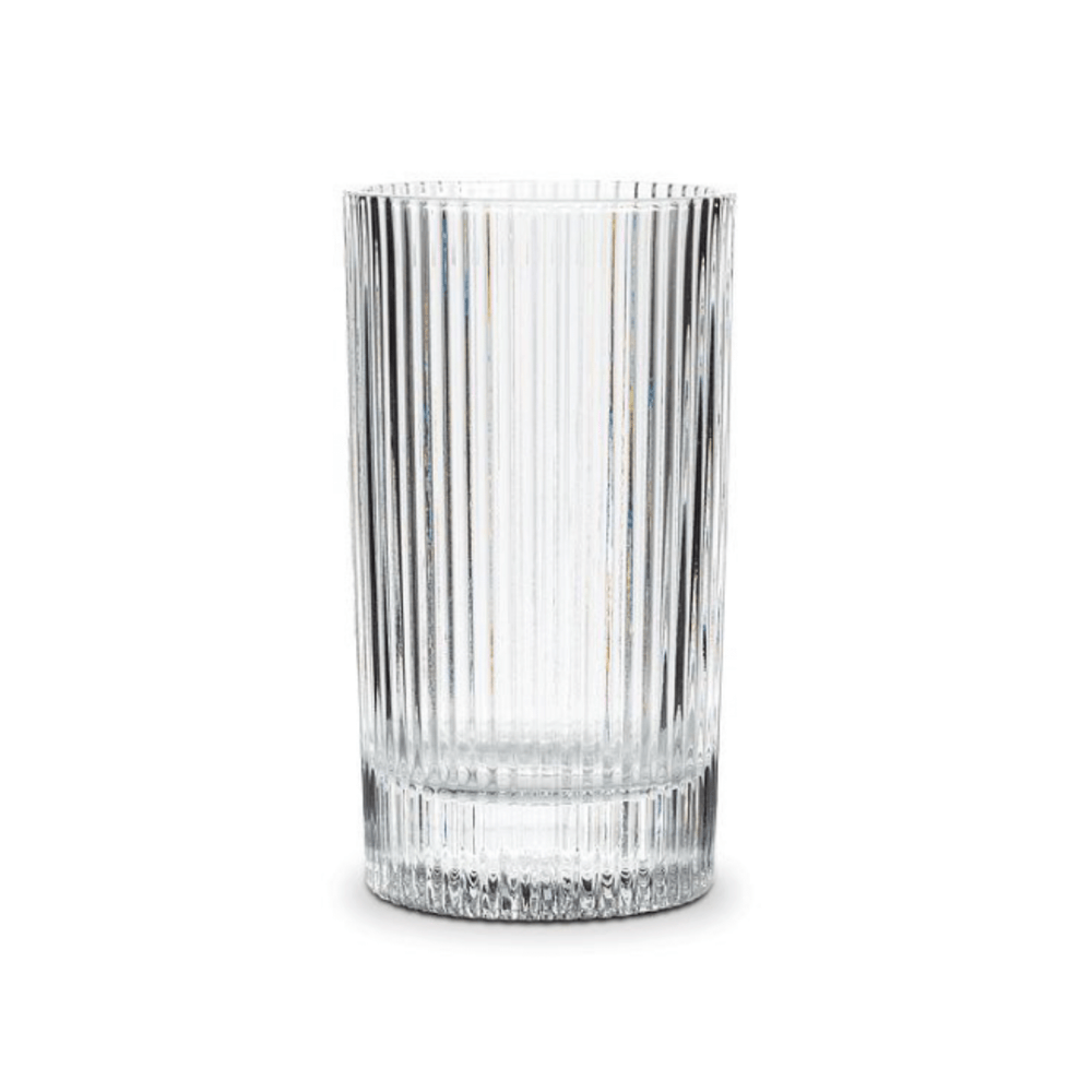 Clear highball glass with ribbed design