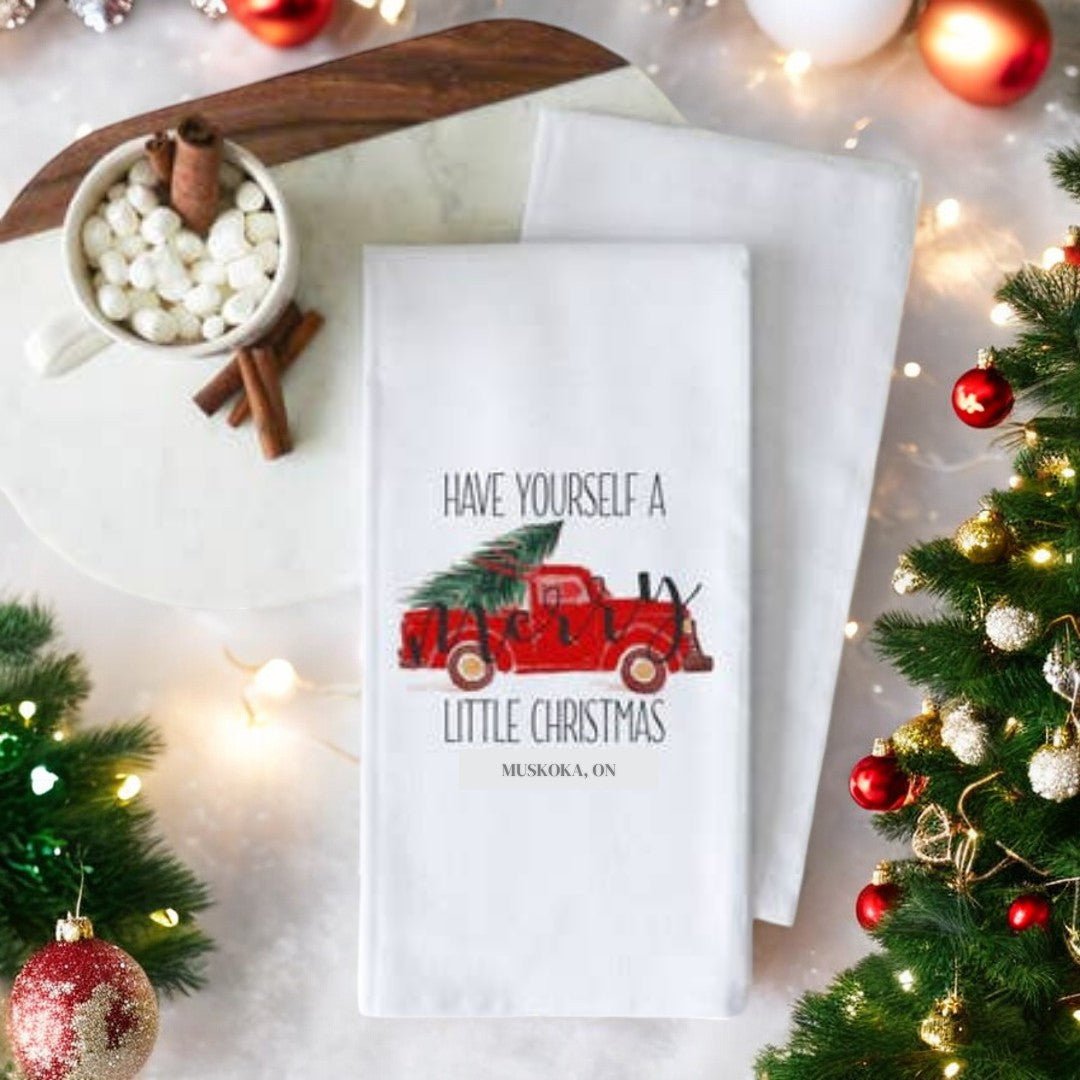 Merry Christmas Tea Towel - White Cotton - The Red Door Engraving Company Inc.