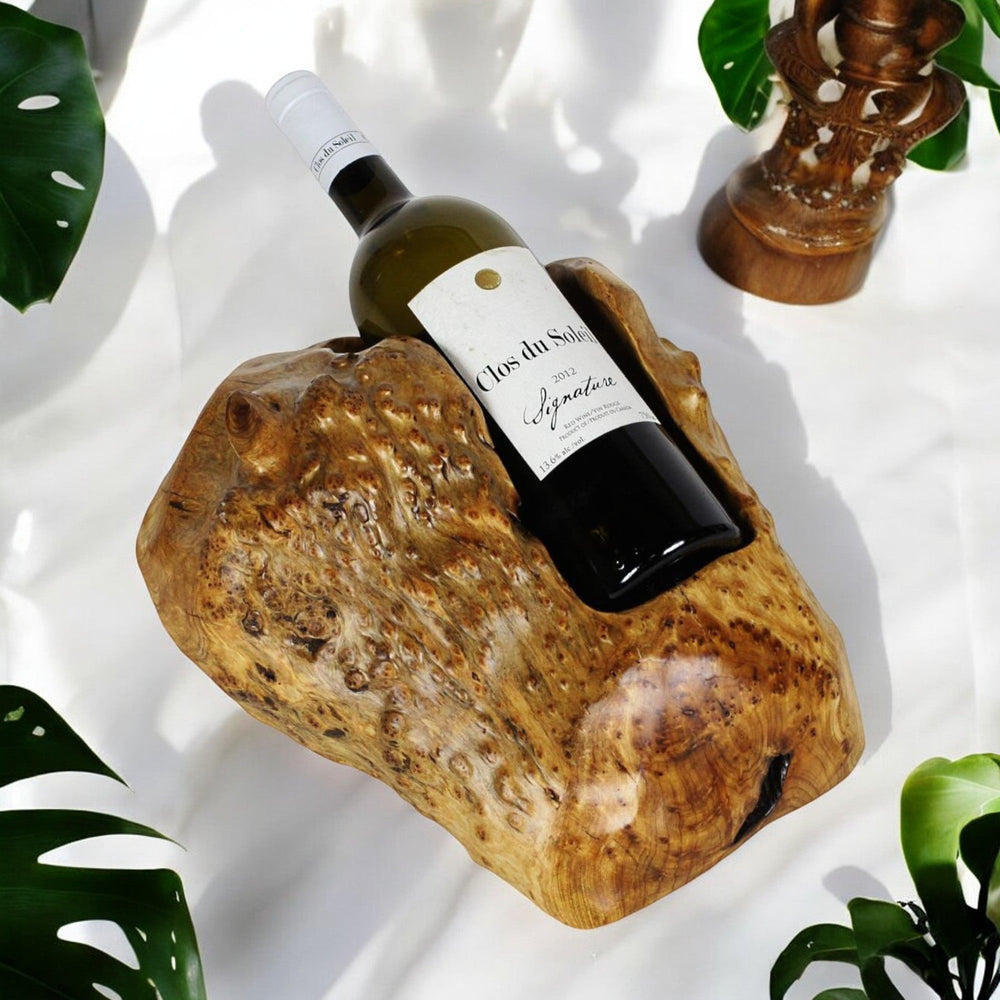 
                  
                    Single Live Edge Root Wood Wine Holder - The Red Door Engraving Company Inc.
                  
                