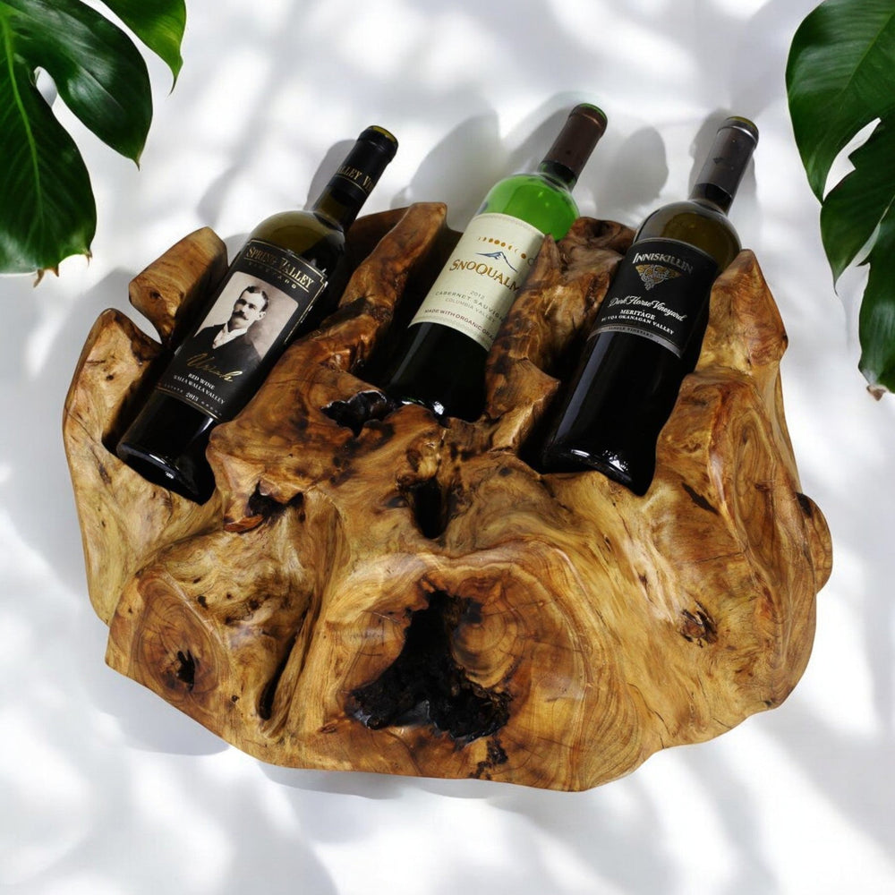 
                  
                    Triple Live Edge Root Wood Wine Holder - The Red Door Engraving Company Inc.
                  
                