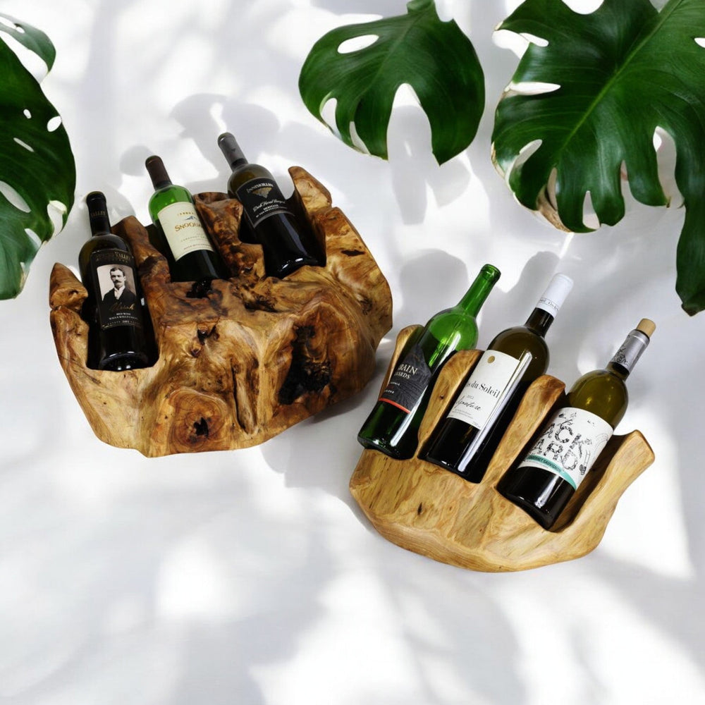 
                  
                    Triple Live Edge Root Wood Wine Holder - The Red Door Engraving Company Inc.
                  
                