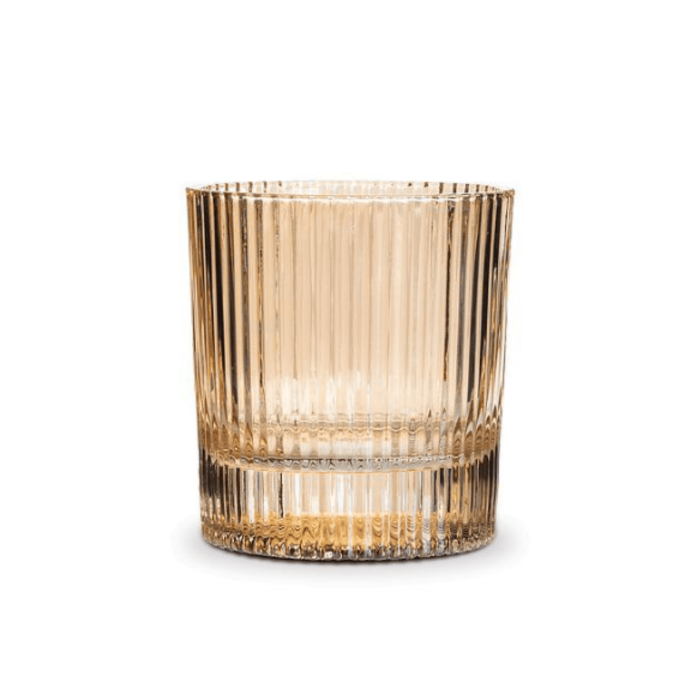 Amber tumbler glass with slim ribbed design