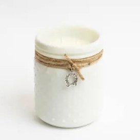22oz KANA White Hobnail Candle - with jute string & charm -Spiced Cranberry Fragrance - The Red Door Engraving Company Inc.
