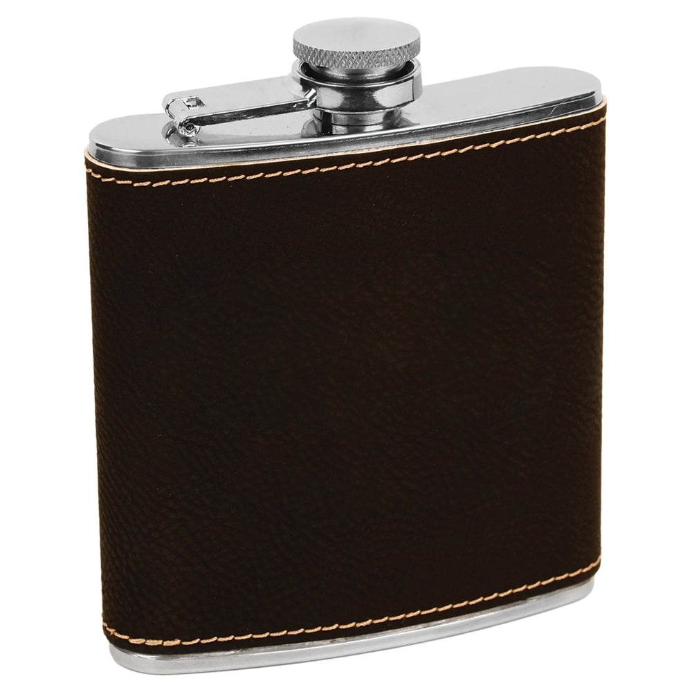 
                  
                    Personalized Laser Engraved 6oz Leatherette Flask Black/Gold 
                  
                