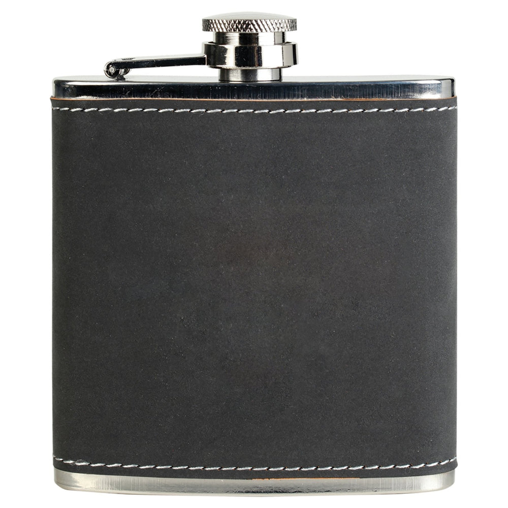 
                  
                    Custom engraved 6oz leatherette stainless steel flasks in various colors
                  
                