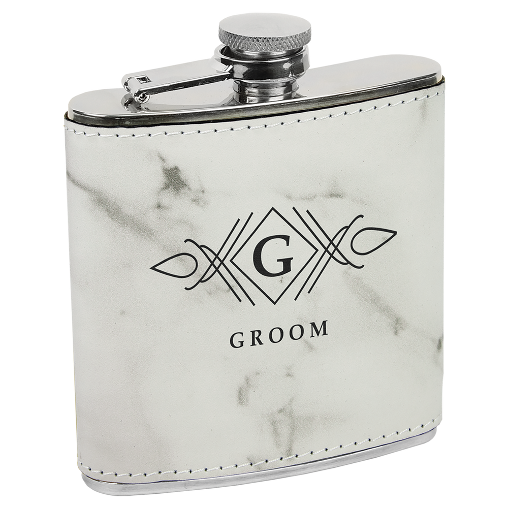 
                  
                    Personalized Laser Engraved 6oz Leatherette Flask Marble lasered black
                  
                