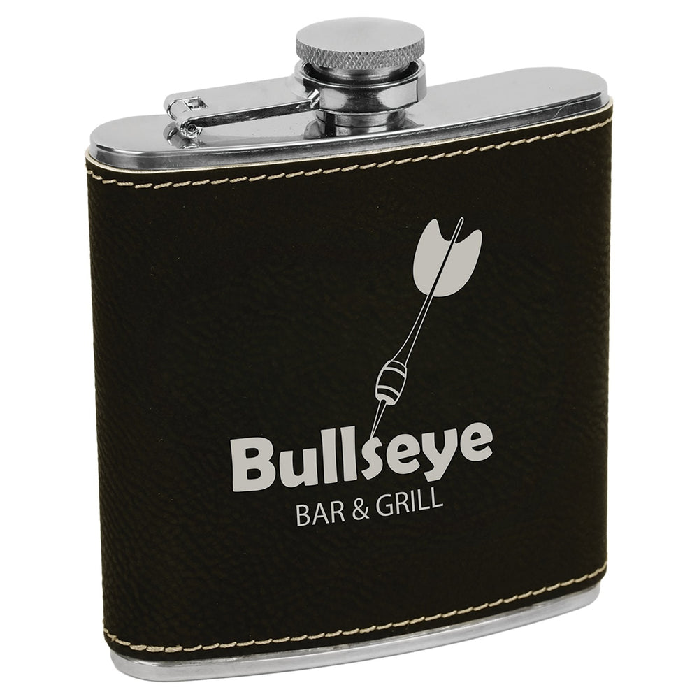 
                  
                    Personalized Laser Engraved 6oz Leatherette Flask Black/Silver - The Red Door Engraving Company Inc.
                  
                