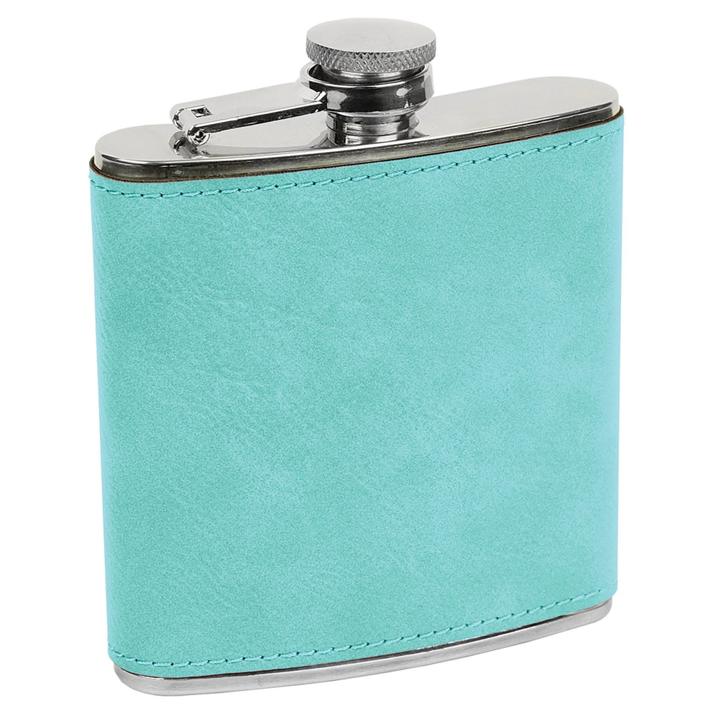 
                  
                    Personalized Laser Engraved 6oz Leatherette Flask Teal 
                  
                