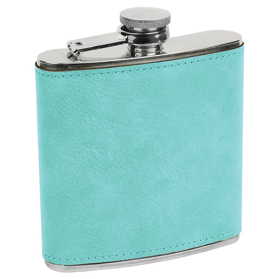 Personalized Laser Engraved 6oz Leatherette Flask Teal 