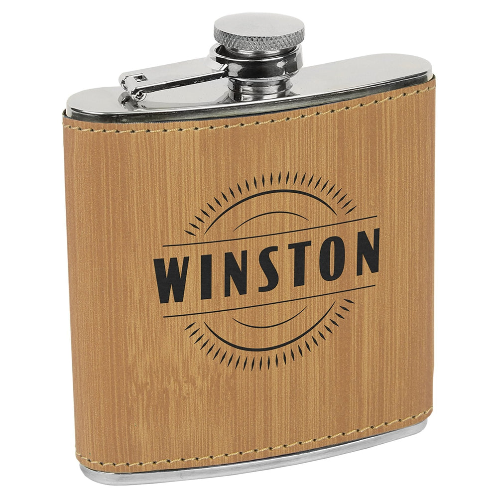 
                  
                    Personalized Laser Engraved 6oz Leatherette Flask Wood lasered black
                  
                