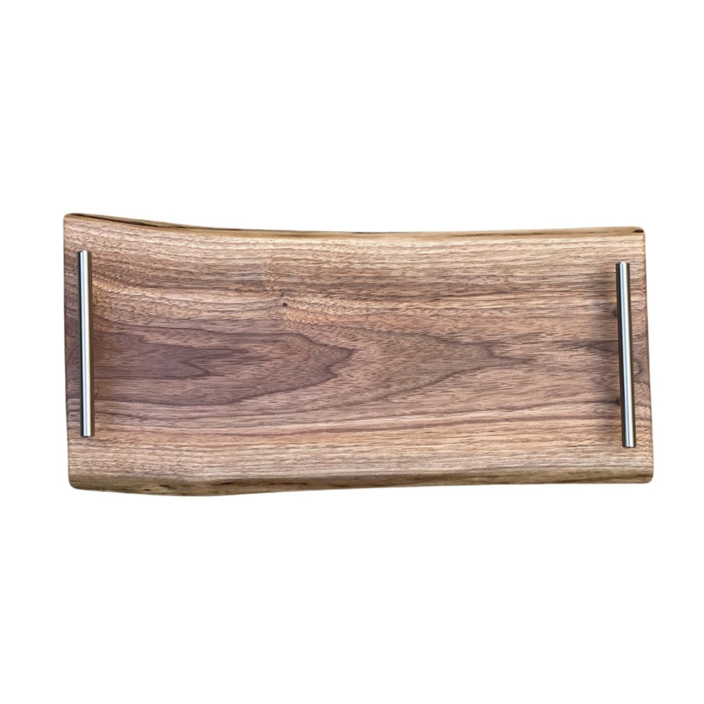 Personalized walnut live edge charcuterie board with handles and feet – 20 inch rustic style