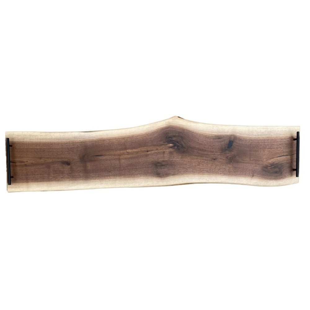 Personalized walnut live edge charcuterie board with handles and feet – 48 inch rustic style