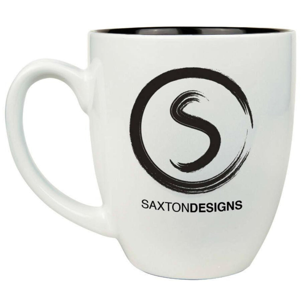
                  
                    Engraved 16oz white ceramic bistro mug with black interior and custom laser design
                  
                