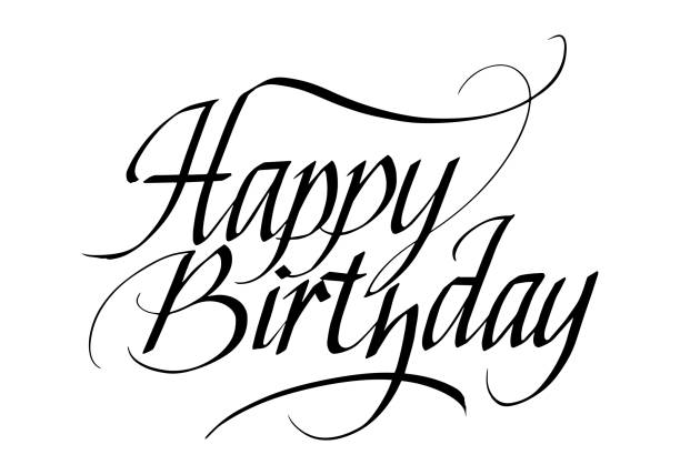 
                  
                    Birthday Card - Grey - Happy Birthday Calligraphy in Black and White -The Red Door Engraving Company Inc.
                  
                