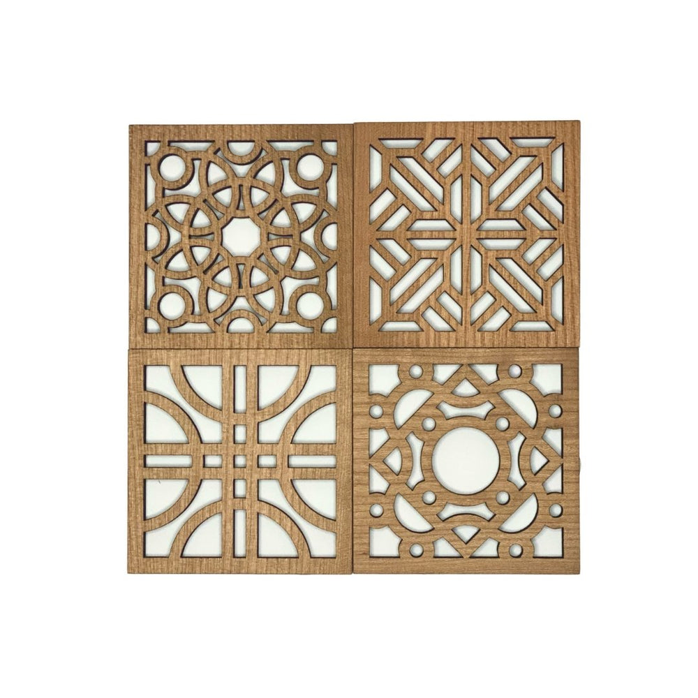 
                  
                    Acacia Square Geo Wood Coasters - Set of 4 Set A - The Red Door Engraving Company Inc.
                  
                
