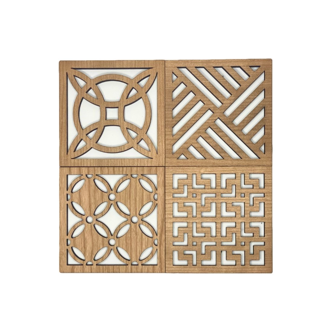 Acacia Square Geo Wood Coasters - Set of 4 Set A - The Red Door Engraving Company Inc.