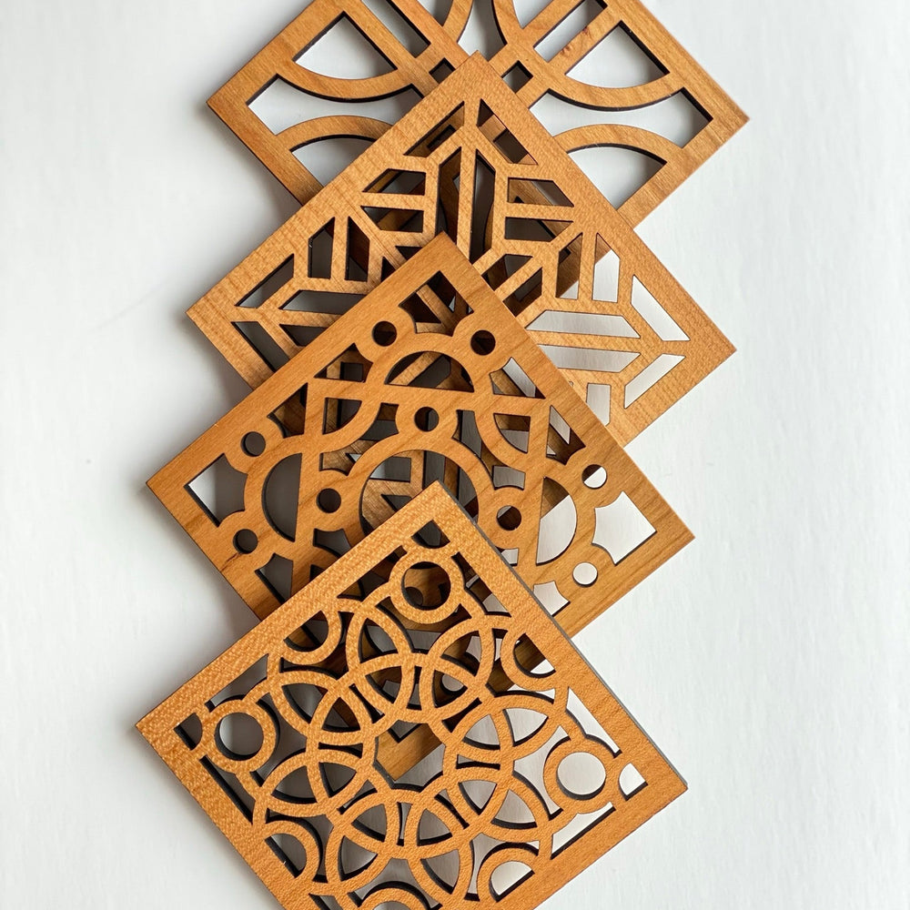 
                  
                    Acacia Square Geo Wood Coasters - Set of 4 Set A - The Red Door Engraving Company Inc.
                  
                