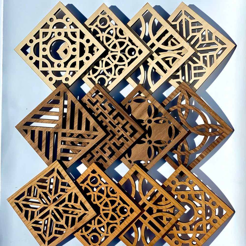 
                  
                    Square Geo Wood Coasters - Set of 4 Walnut, Maple and Acacia - The Red Door Engraving Company Inc.
                  
                