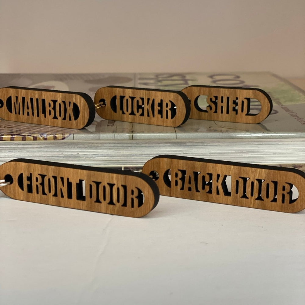 Various Cherry Wood Cut-Out Keychains - The Red Door Engraving Company Inc.