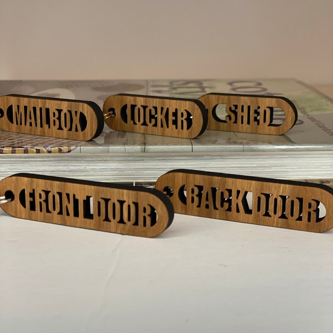 Various Cherry Wood Cut-Out Keychains - The Red Door Engraving Company Inc.