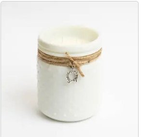 
                  
                    White Glass Hobnail Candle with jute neck tie and Charm - various scent available
                  
                