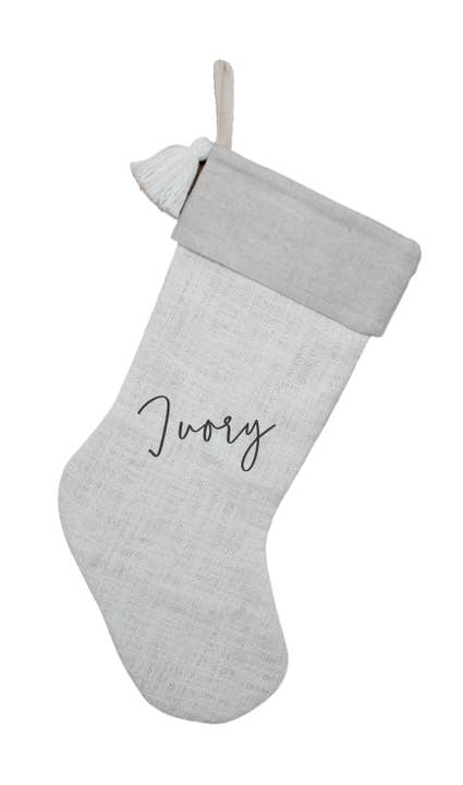 
                  
                    Christmas Stockings with Tassel Ivory - The Red Door Engraving Company Inc.
                  
                