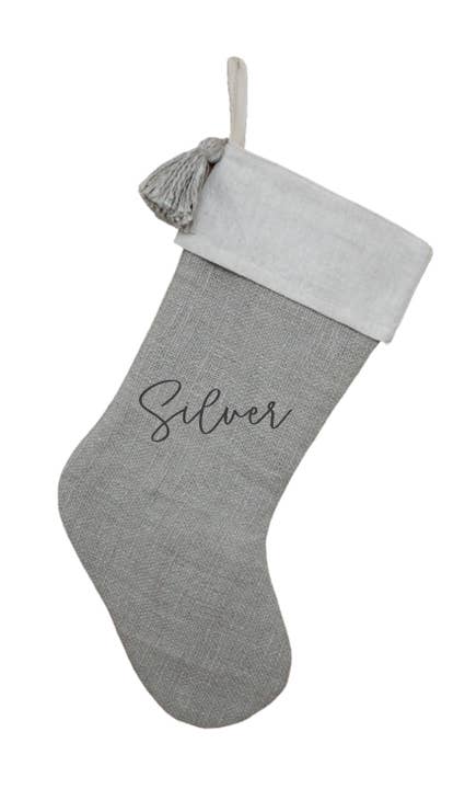 
                  
                    Christmas Stockings with Tassel Silver - The Red Door Engraving Company Inc.
                  
                