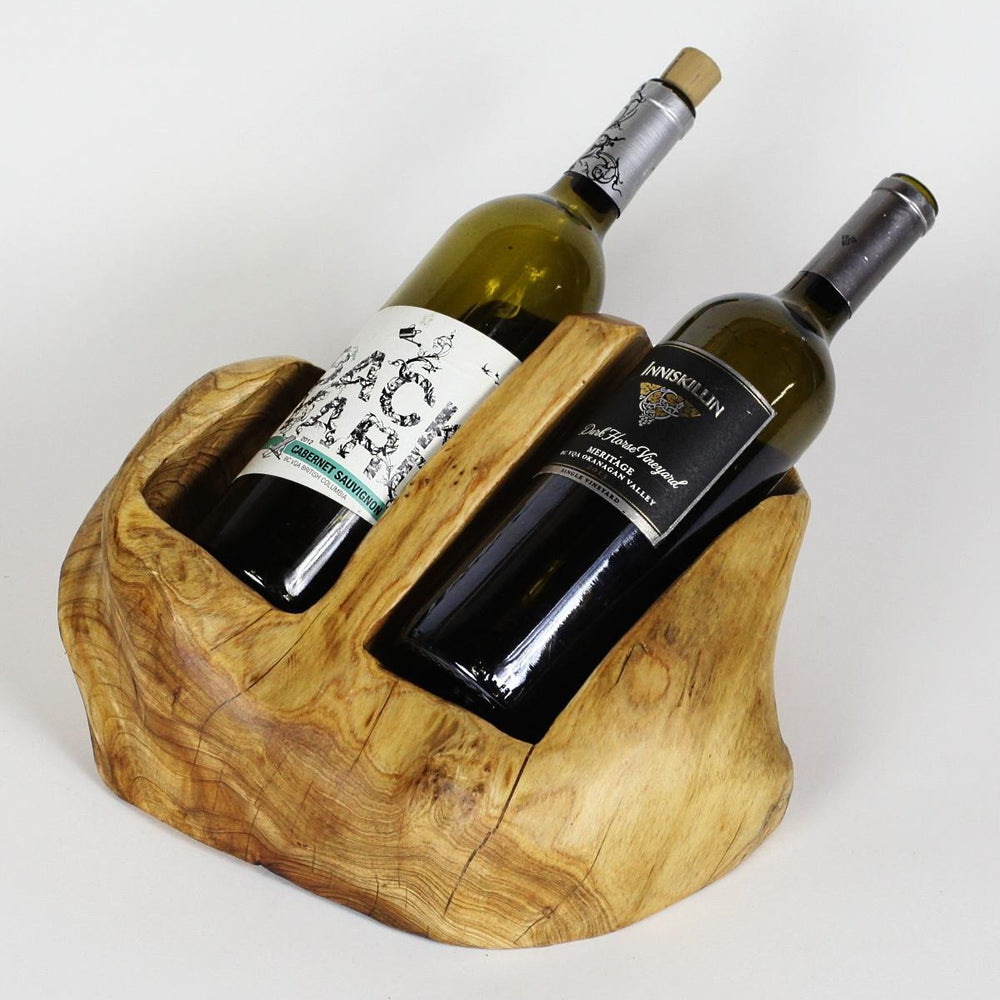 
                  
                    Double Live Edge Root Wood Wine Holder - The Red Door Engraving Company Inc.
                  
                