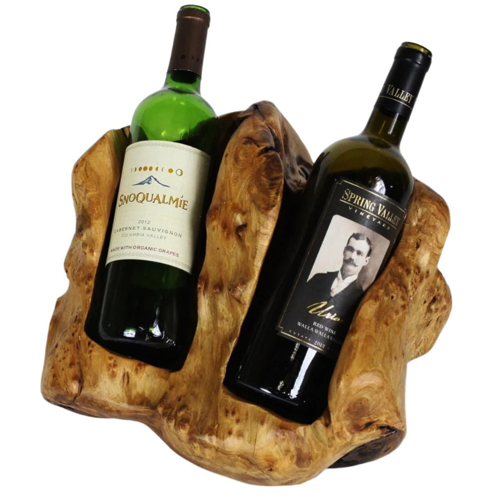 Double Live Edge Root Wood Wine Holder - The Red Door Engraving Company Inc.