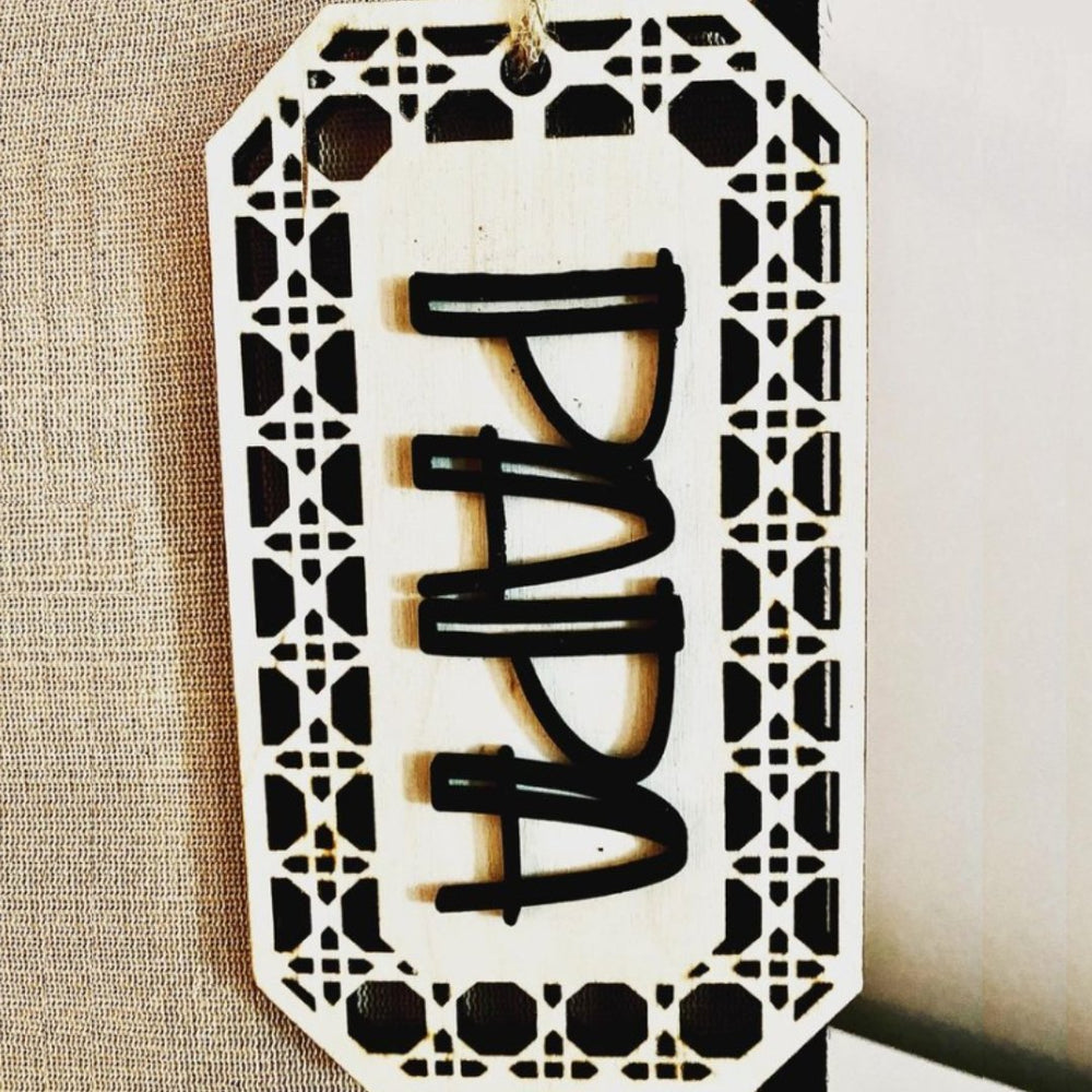 Baltic Birch and Black Name Gift Tag - Rattan - The Red Door Engraving Company Inc.
