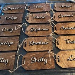 Various Baltic Birch Stained Provincial Gift Tag with 3D cut out Name - The Red Door Engraving Company Inc.