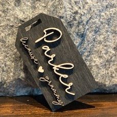 Baltic Birch Stained Provincial Gift Tag with 3D cut out Name - The Red Door Engraving Company Inc.