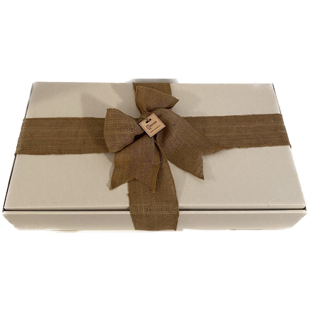 
                  
                    Large White Gift Box & Burlap Garland Ribbon - The Red Door Engraving Company Inc.
                  
                