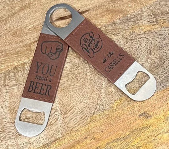 
                  
                    Engraved Dark Brown Leatherette Bottle Opener - The Red Door Engraving Company Inc.
                  
                