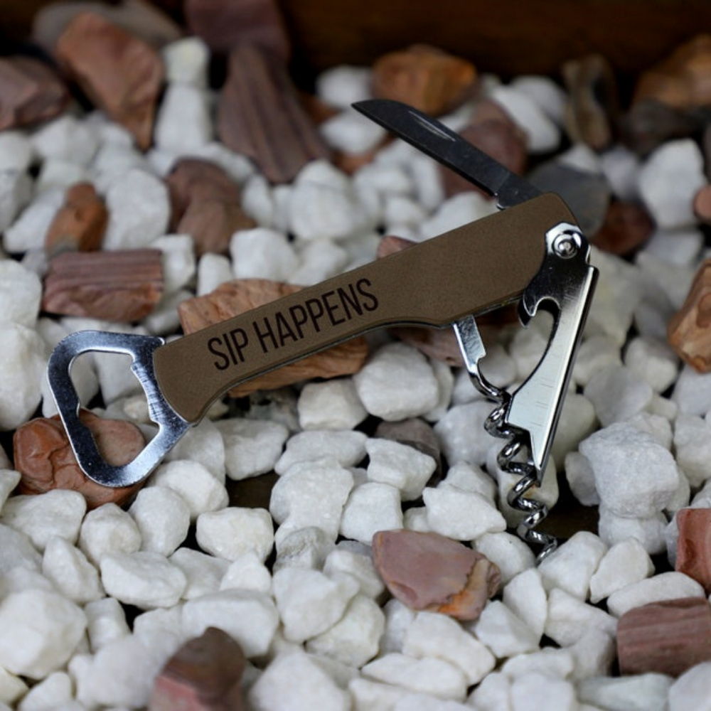 
                  
                    Dark Brown Engraved Leatherette Wine Bottle Opener - The Red Door Engraving Company Inc.
                  
                