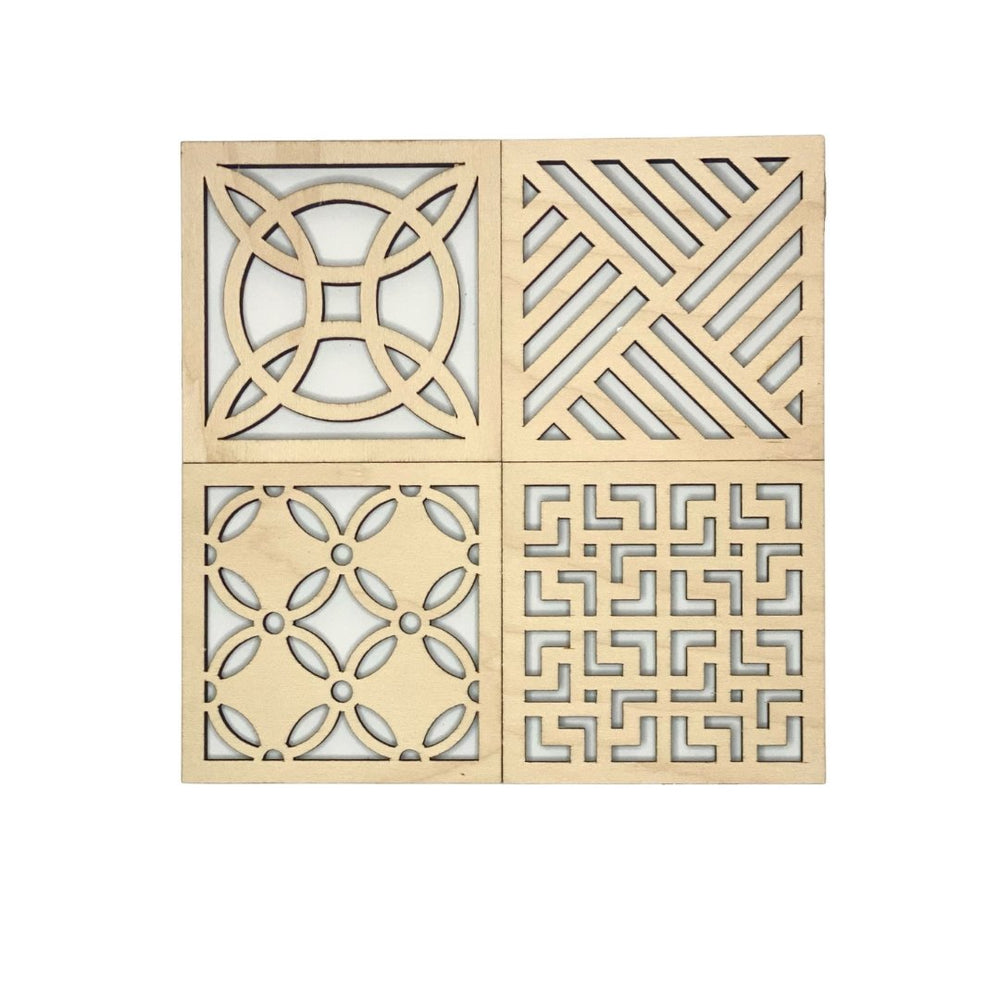 Maple Square Geo Wood Coasters - Set of 4Set A - The Red Door Engraving Company Inc.