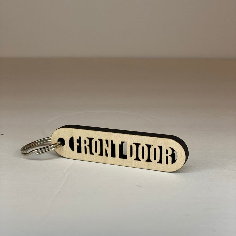 
                  
                    Maple Wood Cut-Out Keychains Front Door - The Red Door Engraving Company Inc.
                  
                