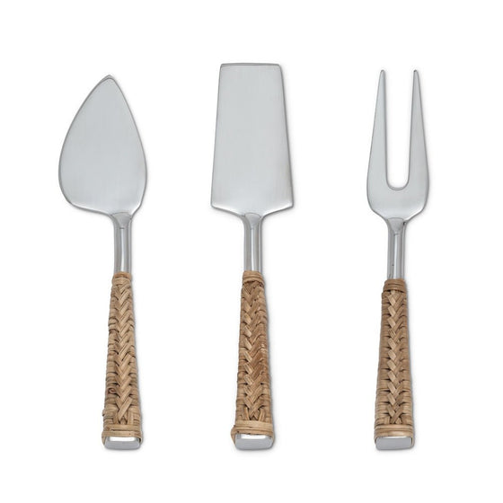 3 pc rattan cheese knives set -The Red Door Engraving Company Inc.